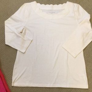 Scallop neck Pima Cotten T-shirt 3/4 sleeve